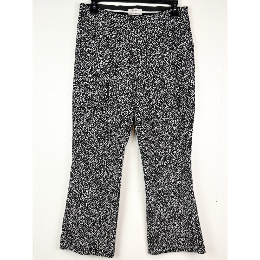 Anthropologie Women's Pant The Essential Crop Flare SM Black Stretch Patterned